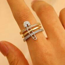 1 件时尚三色可拆卸戒指，带微镶嵌锆石胸针，女士戒指