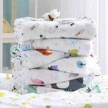 paquete de 5 pañuelos de gasa de 6 capas de 25cm*50cm con diseños de dibujos animados y colores aleatorios, baberos para niños, toallitas para bebés, paños de eructos, paños para regurgitación de recién nacidos, toallas para bebés - Multicolor - Ver 16
