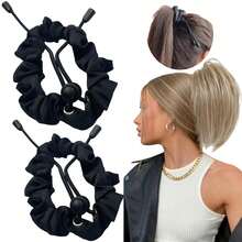 2 Pcs Adjust Satin Hair Scrunchies Women Girls, Adjustable Hair Ties Soft Than Silk 4c Girlie Thick Curly Natural Hair, Easy To Use Hair Accessories Afro Puff Loc Ponytails (Black) - màu đen - Xem 10
