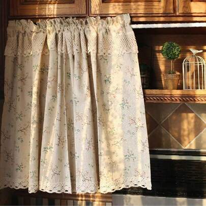 1pc Nordic Style Small Flower Decorative Curtain, Window/Door/Kitchen Curtain