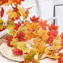 1 pieza Guirnalda de hojas de arce artificial, decoración otoñal de Acción de Gracias para escaleras, puertas, jardines al aire libre, colgar en la pared, centro de mesa