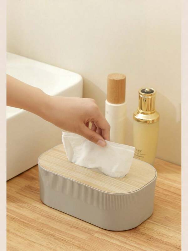1pc Nordic Minimalist Style Tissue Storage Box, Arc-Shaped Tissue Storage Box With Wooden Lid, Large Napkin Dispenser, Fall Decor Bathroom Decoration, Suitable For Bathroom, Bedroom, Living Room, School Dormitory. Bathroom Accessories