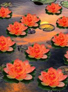 5pcs-Sunset Red Lotus Flowers, Lotus Artificial Flowers, Pond Decoration Artificial Flowers, Water-Floating Foam Lotus Simulating Real Lilies, Are Very Suitable For Garden Pond And Fish Tank Decoration