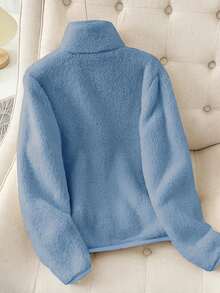 女士纯色加厚保暖双面羊毛拉链夹克冬季