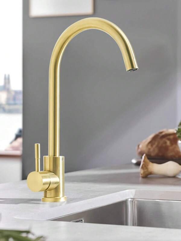 1 pièce Robinet de cuisine en acier inoxydable pour véhicule de loisirs, pivotant à 360°, finition brossée, mitigeur d'eau chaude et froide, convient pour camping-car, caravane et autocaravane, eau potable, style moderne