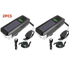 Novo Farol de Bicicleta LED, Farol de Bicicleta Recarregável por Energia Solar, 3 Modos - Regulável, Buzina Alta, Lanterna de Emergência em Material ABS, Iluminação de Segurança Noturna para Ciclismo, Conjunto de Farol Dianteiro e Lanterna Traseira de Bicicleta Recarregável por USB de Alta Capacidade de Bateria