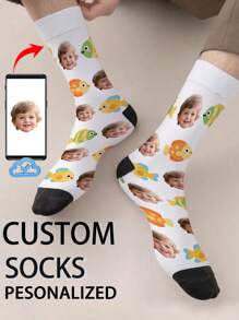 1 Pair Of Customized Crew Socks,Custom Face Socks, Couple Socks,Custom Photo Sock, Custom Printed Socks, Personalized Funny Face Socks, Custom Picture Socks, Put Any Face On The Socks, Anniversary Gift, Valentine Gift, Birthday Gift, Wedding Gift - White - View 1