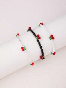 3件经典樱桃串珠手工串珠手链
