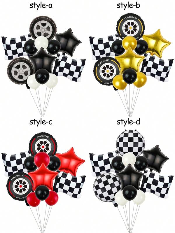 12 Pezzi Set di Palloncini Multicolore a Tema Corse di Cartoni Animati per Feste di Compleanno, Inclusi Palloncini a Forma di Pneumatici a Motivo Rosso e Giallo, Palloncini Rotondi a Scacchi Bianchi e Neri, Palloncini a Forma di Bandiera a Scacchi Bianca e Nera per Corse, Palloncini a Stella Neri, Rossi e Dorati, Palloncini in Lattice Neri, Dorati, Bianchi e Rossi, Adatti per Feste di Compleanno, Feste a Tema, Decorazioni per Stadi Sportivi, Decorazioni per la Casa, Forniture per Feste