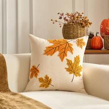 1pc Maple Leaves Embroidered Thanksgiving And Halloween Throw Pillow Case Cover, Decorative Fall Harvest Pumpkins Pillow Cover - Orange Maple Leaf - View 7