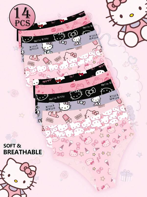 Sanrio 14 piezas Surtido de bragas sin costuras estampadas de cintura baja con motivos de Kitty de Sanrio para mujeres