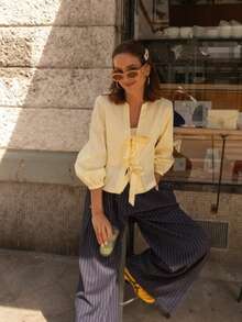 Women's New Spring And Summer Casual Cute Little V-Neck Shirt - Yellow - View 9