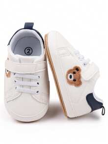 1 Pair Baby Shoes, Cute Cartoon Bear Design, Suitable For Indoor And Outdoor Non-Slip Toddler, Soft Flat Shoes - Blue - View 5