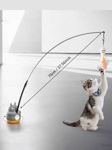 Interactive Cat Toy Wand With Cute Kitten Fishing Design, Cartoon Style, Non-Electric, Attracts Cats To Play, Promotes Activity And Intelligence