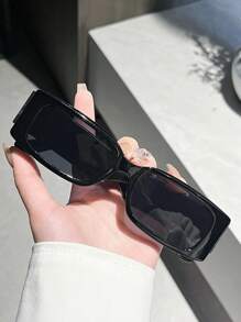1 Pair Unisex Black Rectangular Minimalist Sunglasses, Suitable For Party, Travel, Music Festival, Sports, Driving, Holiday Outfit, Beach, Outing, Summer Accessories, Vacation, Family Outing, UV Protection, Golf, Hiking, Elegant Style, Street Fashion Accessory, Sports, Outdoor Activities, Street Style, Fishing, Outdoor Activities, Vacation, Sun Protection