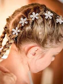 10 件简约清新女孩水钻花朵发夹，非常适合海滩度假 - 白色 - 查看 2