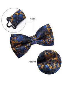 Men's Paisley Bowknot - Vintage Wedding Boutonniere, Jacquard Satin Textured Adjustable Clip-On, Groomsmen Luxury Accessory Set