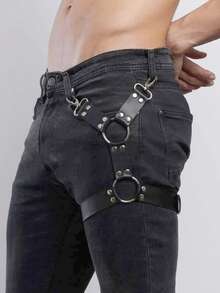 1 pieza Arnés corporal ajustable de estilo gótico y punk sexy para hombres, liguero de vanguardia, accesorio para atuendo de club, accesorios sexys para hombres - Negro - Ver 2