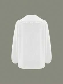 女士休闲优雅翻领衬衫，春夏款 - 白色 - 查看 2