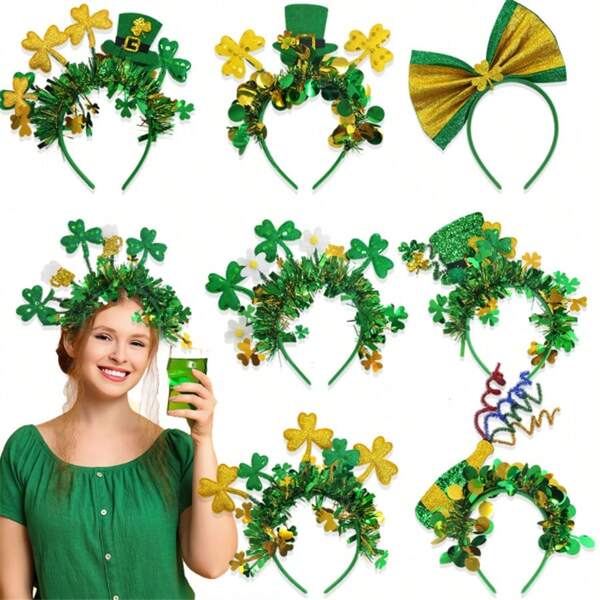 1 pezzo Fascia per capelli in stile boho con fiocco a motivo quadrifoglio in poliestere, accessorio per capelli per feste, carnevale, festival e Ognissanti