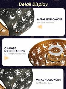 1pc Metal Laser Cut Chrysanthemum, Sun, Moon & Forest Tree Pattern Round Lamp Shade, Compatible With E27/E26 Bulbs, Includes E27 To E14 Adapter Ring, Suitable For Industrial Vintage Table Lamp, Wall Lamp Shade, Artsy Decorative Lighting Accessory, Creative Home Atmosphere Lamp Shade, Lamp Shade Size: 19cm Diameter X 15cm Height