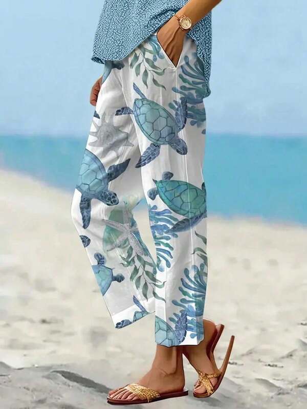 Plus Size Women Printed Design Casual Pants