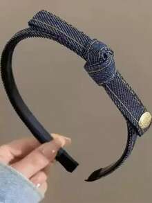 2/1pc Vintage Denim Bow Headband, Thin Edge Toothed Non-Slip Face Wash Headband, Suitable For Girls And Children Daily Commute, Work, School Wear - Multicolor - View 10