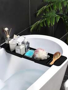 浴缸托盘可扩展伸缩浴室收纳架多功能浴缸架家用沥水架酒架适用于蜡烛毛巾书籍酒手机淋浴、浴室配件、房间装饰