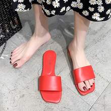 Zapatillas planas para mujer nuevas zapatillas de alta costura de color sólido ropa de verano para mujer versión coreana estudiantil de zapatos de playa sandalias - Rojo - Ver 1