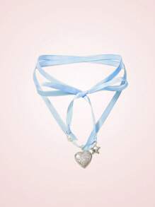 Collar con colgante de lazo de corazón de varios niveles, estilo japonés simplificado de gargantilla, cinta de sirvienta para el cuello