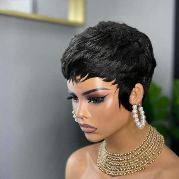 Short Wig For Human Hair Pixie Cut Wig For Women Multi-Color Short Layered Wig Hair Replacement Wig Daily Use Glueless Short Wig With Bangs None Lace Front Pixie Wig Full Machine Made Wig