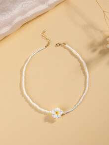 1pc Summer Vacation Hawaiian Style Polymer Clay Plumeria Flower Beaded Necklace For Women, Suitable For Daily Wear And Beach Trips - Pink - View 4