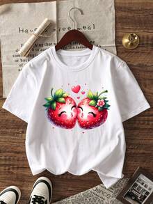 3件套少女休闲碎花圆领短袖T恤，夏季学生少女装 - 时尚T恤为每个孩子带来快乐和幸福！情人节 - 粉色 - 查看 5