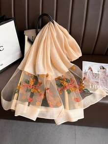 1 pezzo Sciarpa di seta elegante da donna con motivo traforato, perle finte e reticolare, sciarpa rossa tinta unita con fiore, sciarpa casual per la testa e il collo, adatta per l'uso quotidiano in autunno e inverno come accessorio