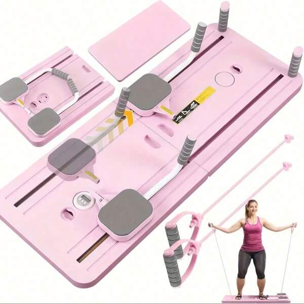 Prancha deslizante dobrável multifuncional para Pilates, conjunto de modelagem 5 em 1 para Pilates, máquina deslizante com placa deslizante e rolo para músculos abdominais, para exercícios de core, fitness, uso doméstico, academia, ioga