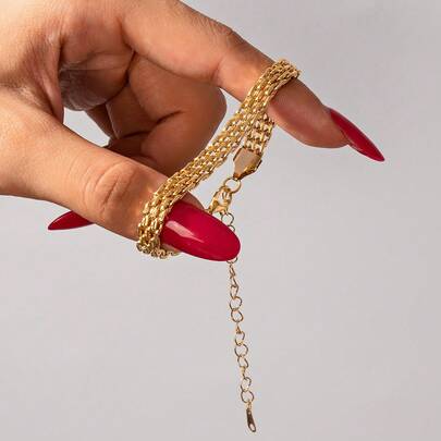 1pc Women's Fashionable Exquisite Woven Gold Band Bracelet, New Retro Luxurious Premium Accessory