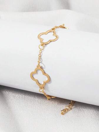 1pc Fashion New Hollow Metal Four-Leaf Clover Bracelet, Suitable For Daily Wear