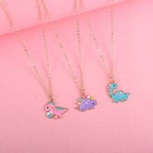 3Pcs/Set Cartoon Dinosaur Best Friend Necklace BFF Friendship Jewelry Gifts For Girls