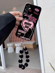 1pc Black TPU Cute Edgy Girl Butterfly & Cat Printed Shockproof Protective Phone Case And 1pc Black Furball Lanyard Compatible With IPhone Phone Cases / Matching Phone Cases / Kickstand Phone Cases / Fun Phone Cases / Android Phone Cases / Phone Cases / Phone Cases / OPPO Phone Cases / Compatible With IPhone 16 Pro Max / A14 Phone Cases - Multicolor - View 1