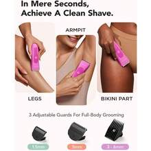 Bikini Trimmer For Women, Pubic Hair Trimmer Shaver For Women -Waterproof Hair Shaver Razors, LADYSPOT™ Shaving Sets,With 3 Guards,Replaceable Hypoallergenic Ceramic Blade,Wet/Dry(Purple) - 玫瑰紅色 - 查看 6