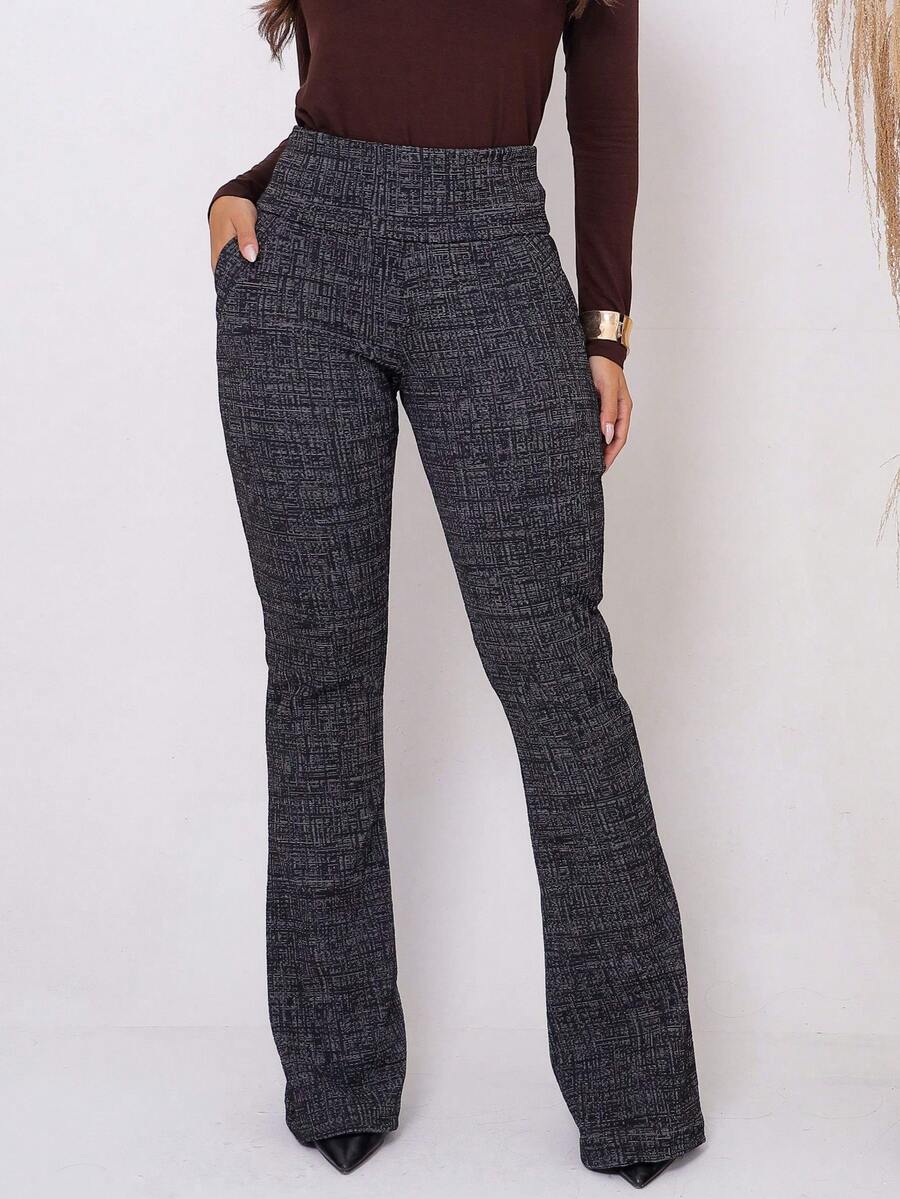 Jackard Flare Pants With Front Pocket - 深灰色 - 查看 1