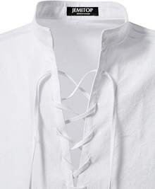 Men's Pure Cotton Retro Lace Up Shirts For Renaissance Pirate Viking Medieval - trắng - Xem 4