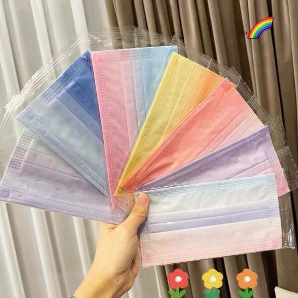 50/30/10pcs Trending Adult 3D Gradient Color, Lightweight, Breathable, Pure Air, Water-Resistant Face Mask, Skin-Friendly, No Stuffy Sensation, Cute Girls Fashion New Model One-Time-Use 3-Ply Water-Resistant Nonwoven Fabric High-Value Stylish Breathable Individually Packed Mask, Lightweight, Breathable, Pure Air, Water-Resistant, Skin-Friendly, No Stuffy Sensation
