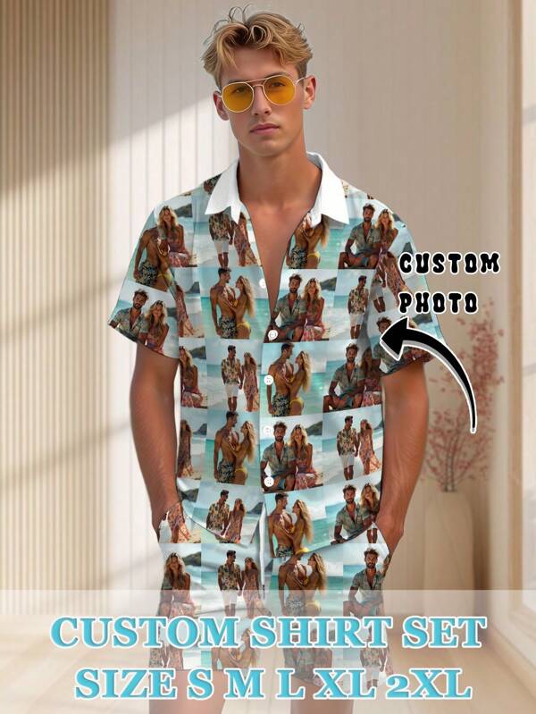 Custom Short Pajamas With Photos, Personalized Photo Pajama Set, Family Pajamas Set, Couples Matching Pajamas Set Birthday Gift Holiday Gift