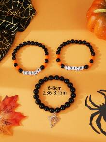 3 pièces Set de bijoux d'Halloween, Set de bracelets avec perles lettres d'Halloween, Set de bracelets pour femmes, Bijoux convenant pour le port d'Halloween et cadeaux d'Halloween pour elle