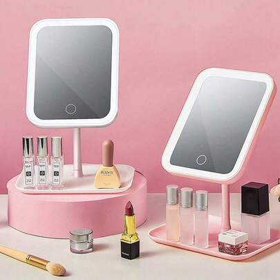 1 chiếc gương trang điểm LED điều chỉnh được, đèn LED thông minh 3 màu điều chỉnh độ sáng, gương trang điểm sạc một chạm, gương để bàn xoay 270° độ nét cao, di động với khay đựng, thích hợp cho phòng ngủ, phòng tắm, bàn đầu giường, ký túc xá, món quà tuyệt vời cho Ngày của Mẹ, sinh nhật, phụ nữ.