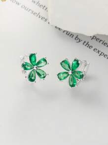 2pcs Minimalist Five-Petal Flower Ear Studs With Zirconia, Elegant & Versatile Earrings For Women