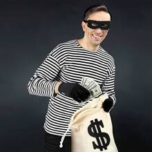 3pcs Costume Accessories Set, Including Dollar Sign Money Bag, Black Gloves, And Hat For Pirate/Burglar Role Play Outfit With Eye Mask Halloween