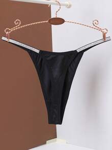 3 piezas Tangas sexys para mujer, lencería de tanga de satén brillante y de cintura baja con cinta lujosa