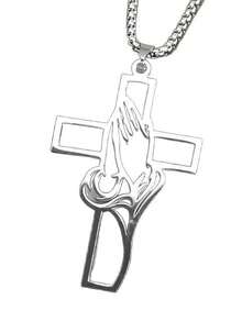 1 件不锈钢基督教十字架吊坠项链，男士宗教祈祷耶稣珠宝 - 銀色 - 查看 6